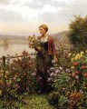 Woman in a Garden countrywoman Daniel Ridgway Knight Flowers